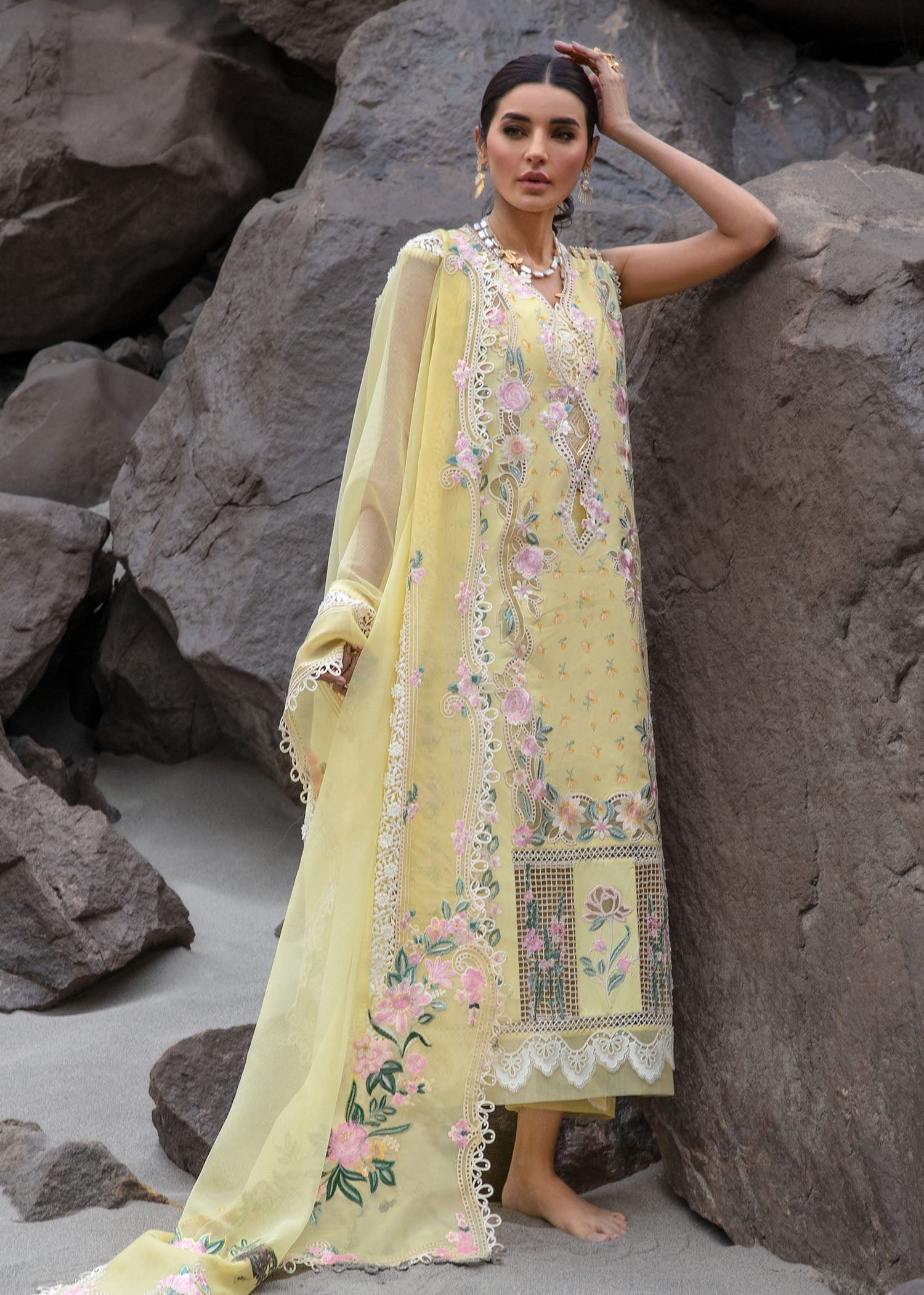 Crimson Luxury Lawn 2024 | Sarfaraz | Believe In Her - Topaz Yellow