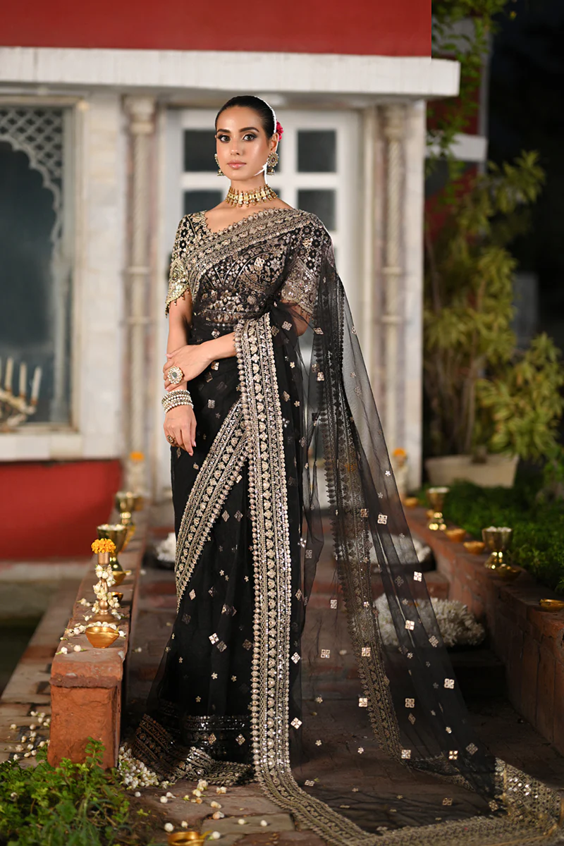 Qalamkar Wedding Formals | Bridal Collection   | RF-08  | Black Saree