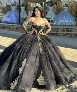 Black Long Sleeves Strapless Quinceanera Dresses with Appliques | Western Wear